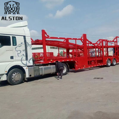 Remolque de transporte de vehículos de acero de eje medio, remolque de transporte de vehículos de dos pisos