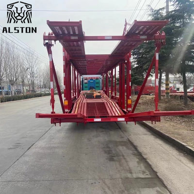 Remolque de transporte de vehículos de acero de eje medio, remolque de transporte de vehículos de dos pisos